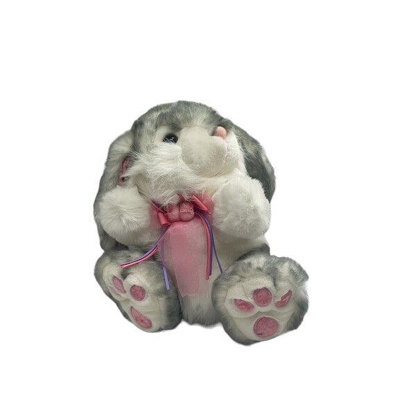 Vintage Main Joy Bunny Rabbit Pink Velvet Ears Plush 12” Stuffed Animal Toy RARE - Picture 12 of 16